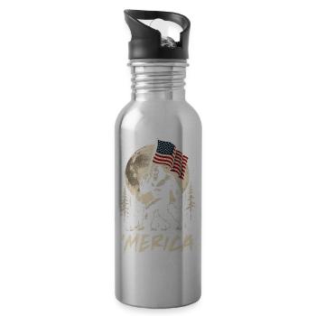 America Bigfoot Moon Funny Bigfoot for Men z - Water bottle with straw - silver - Right