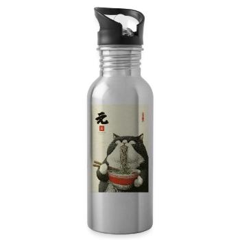 Noodle Cat Feast - Water bottle with straw - silver - Right