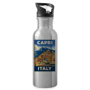 Capri Italy – Vintage Reiseposter Mediterran - Trinkflasche mit integriertem Trinkhalm - Lightsilver - Rechts