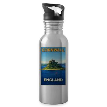 Cornwall England – Retro Reiseposter - Trinkflasche mit integriertem Trinkhalm - Lightsilver - Rechts