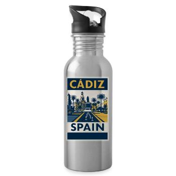 Cádiz Spain – Retro Travel Poster Navy/Gold - Water bottle with straw - silver - Right