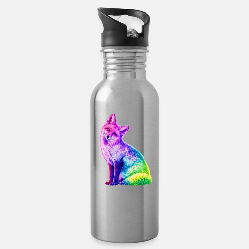 Rainbow Fox Color Art - Water bottle with straw - silver