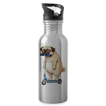 Süßer Mops Roller Scooter Hund einsam Cartoon - Trinkflasche mit integriertem Trinkhalm - Lightsilver - Rechts