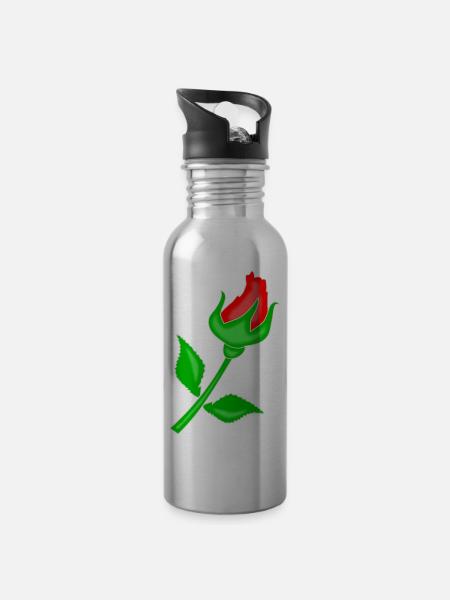 Rose rot - Trinkflasche mit integriertem Trinkhalm - Lightsilver