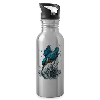 Kingfisher in action - Water bottle with straw - silver - Right