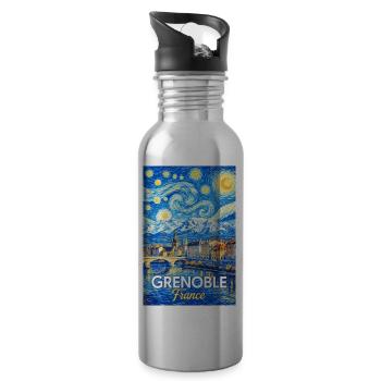 Grenoble, Frankreich - Trinkflasche mit integriertem Trinkhalm - Lightsilver - Rechts