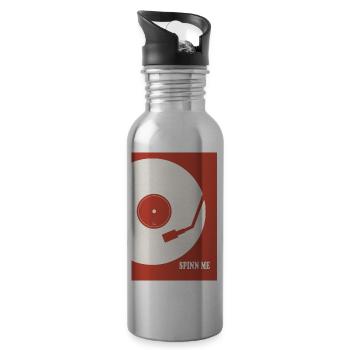 Spin Me – Retro Vinyl Plattenspieler Poster - Trinkflasche mit integriertem Trinkhalm - Lightsilver - Rechts