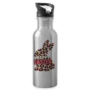 Frohe Ostern Osterhase Leopard - Trinkflasche mit integriertem Trinkhalm - Lightsilver - Rechts