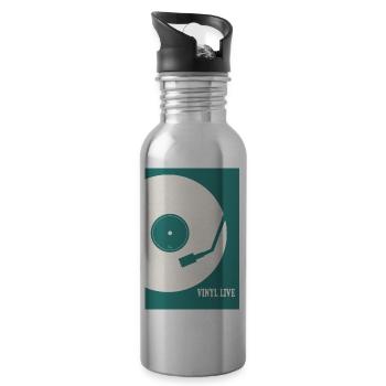 Vinyl Life Plattenspieler Retro Musik Design - Trinkflasche mit integriertem Trinkhalm - Lightsilver - Rechts