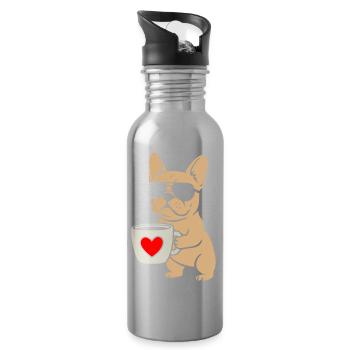 Frenchie Kaffee Flat Design - Trinkflasche mit integriertem Trinkhalm - Lightsilver - Rechts