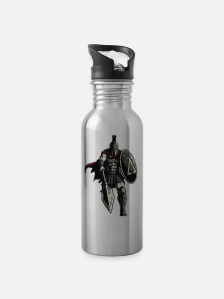 Veteran Spartan Combat Spear Shield Maskottchen - Trinkflasche mit integriertem Trinkhalm - Lightsilver