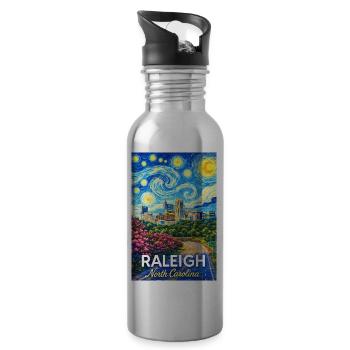 Raleigh, North Carolina - Water bottle with straw - silver - Right