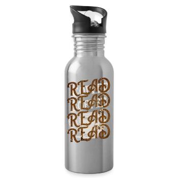 Read Design - Vintage Look with Coffee Background - Water bottle with straw - silver - Right