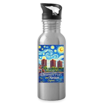 Ellesmere Port & Neston England Skyline - Trinkflasche mit integriertem Trinkhalm - Lightsilver - Rechts