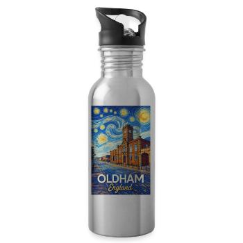Paysage urbain étoilé d’Oldham, Angleterre - Gourde avec paille intégrée - argent clair - Droite