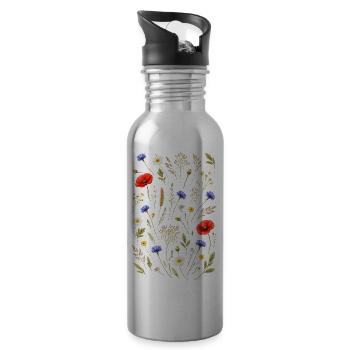 Bunte Wildblumen Illustration Natur Floral Design - Trinkflasche mit integriertem Trinkhalm - Lightsilver - Rechts