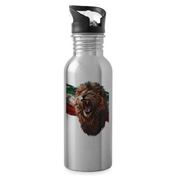 Roaring lion and Iranian flag - Water bottle with straw - silver - Right