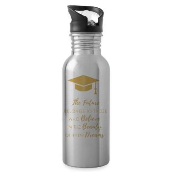 The future belongs to the dreamers - Water bottle with straw - silver - Right