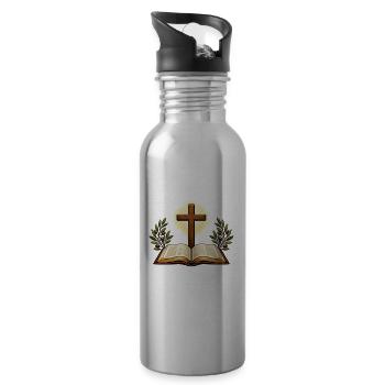 Christianity Cross Faith Religious Motif - Water bottle with straw - silver - Right