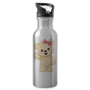 Ours câlin avec nœud rose - Gourde avec paille intégrée - argent clair - Droite
