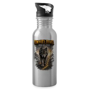 Unbreakable - Step by Step/ Wolf Design/  - Trinkflasche mit integriertem Trinkhalm - Lightsilver - Rechts