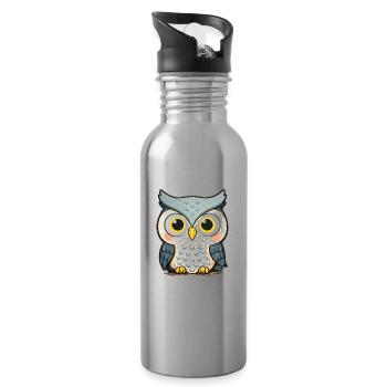 Kuschelige Eulenillustration - Trinkflasche mit integriertem Trinkhalm - Lightsilver - Rechts