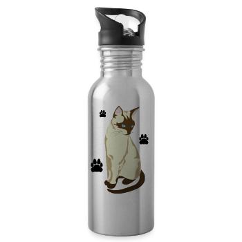 Elegante Siamkatze mit blauen Augen - Trinkflasche mit integriertem Trinkhalm - Lightsilver - Rechts