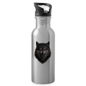 Roter Blick Wolfkopf - Trinkflasche mit integriertem Trinkhalm - Lightsilver - Rechts