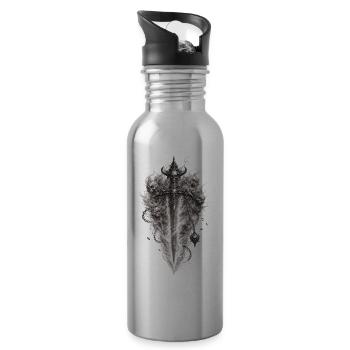 Flaming Skull Sword Gothic Grafik - Trinkflasche mit integriertem Trinkhalm - Lightsilver - Rechts