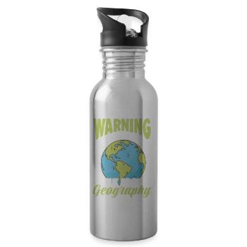 Warning I Like To Talk About Geography - Trinkflasche mit integriertem Trinkhalm - Lightsilver - Rechts