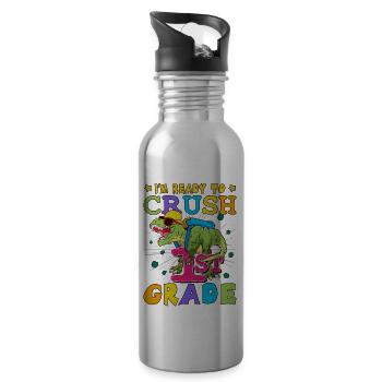 Ich bin bereit, Regenbogenmädchen Jungen der 1. Klasse zu zerquetschen - Trinkflasche mit integriertem Trinkhalm - Lightsilver - Rechts