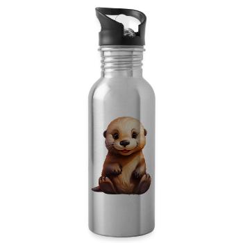 Mignon bébé loutre de mer - Gourde avec paille intégrée - argent clair - Droite