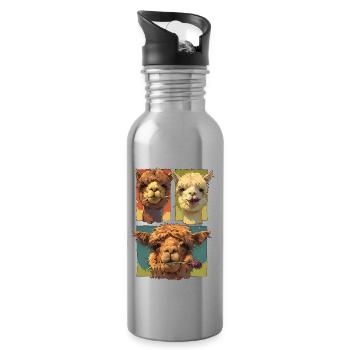 Süßes Alpaka-Trio, lustige Alpaka-Gesichter, bunt - Trinkflasche mit integriertem Trinkhalm - Lightsilver - Rechts