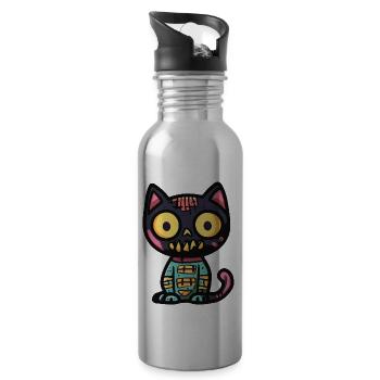 Katze Halloween Lustig - Trinkflasche mit integriertem Trinkhalm - Lightsilver - Rechts