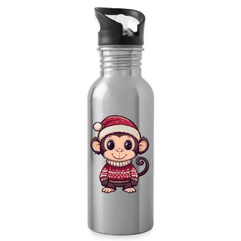 Monkey Christmas Comic - Water bottle with straw - silver - Right