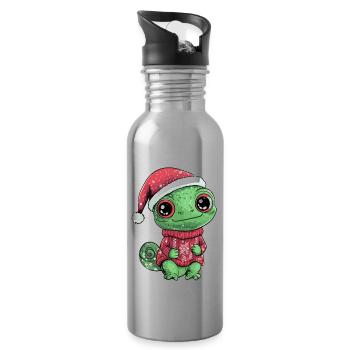 Bande dessinée de Noël caméléon - Gourde avec paille intégrée - argent clair - Droite