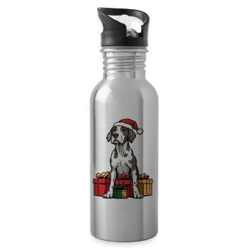 Dogue Allemand Chien Bande Dessinée de Noël - Gourde avec paille intégrée - argent clair - Droite