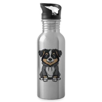 Australian Shepherd Funny - Water bottle with straw - silver - Right