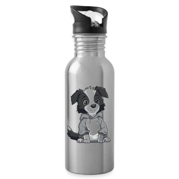 Border Collie Chien Drôle - Gourde avec paille intégrée - argent clair - Droite