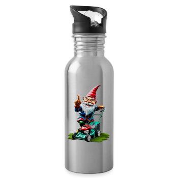 Tondeuse à gazon nain de jardin jardinier idées cadeaux - Gourde avec paille intégrée - argent clair - Droite