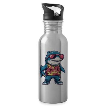 Hai Comic Lustig Sommer - Trinkflasche mit integriertem Trinkhalm - Lightsilver - Rechts