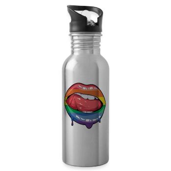 Colorful Kiss Mouth Rainbow Gay Lesbian LGBT - Water bottle with straw - silver - Right