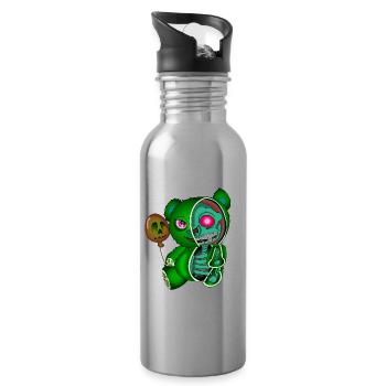 Skull Teddy Bear Skeleton Bear Halloween Shirt - Water bottle with straw - silver - Right