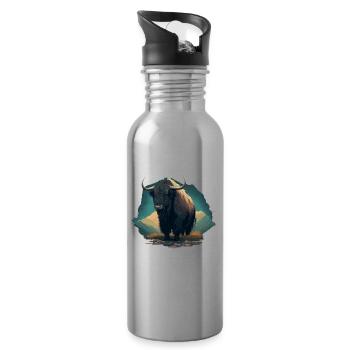 Yak Lover Illustration - Water bottle with straw - silver - Right