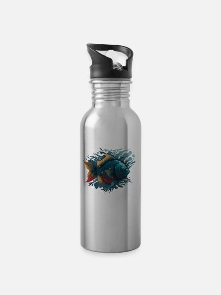 Fisch Illustration - Trinkflasche mit integriertem Trinkhalm - Lightsilver