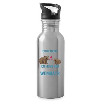 Wombat Therapie Australien Tier Geschenk Wombat - Trinkflasche mit integriertem Trinkhalm - Lightsilver - Rechts