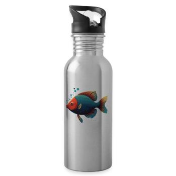 Ocean Fish - Water bottle with straw - silver - Right