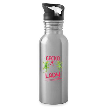 Verrückte Gecko Lady Eidechse Tier Geschenk Gecko - Trinkflasche mit integriertem Trinkhalm - Lightsilver - Rechts