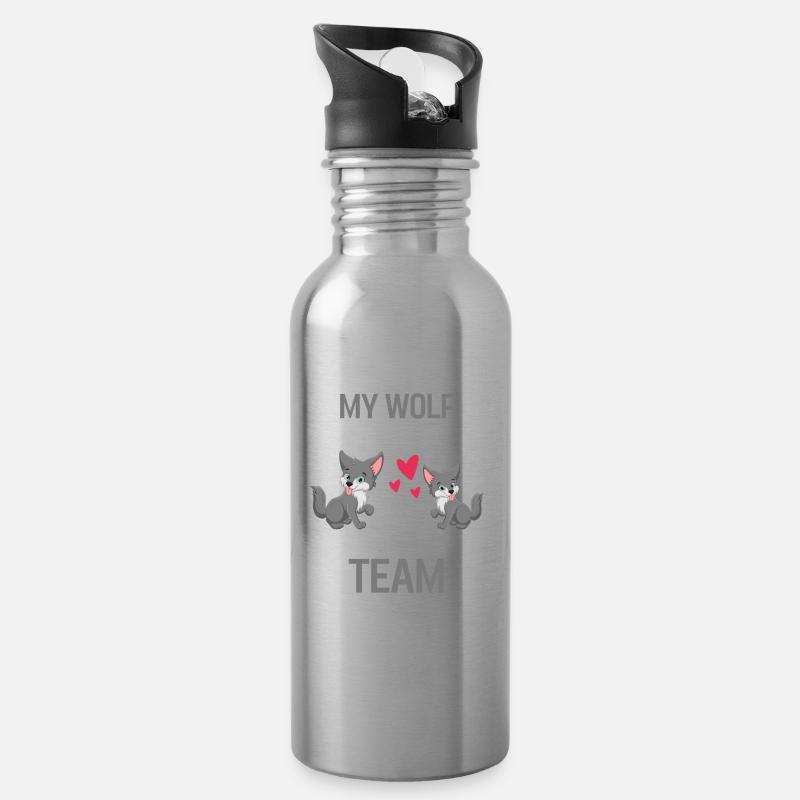 My Wolf and I Forest Animal Gift Wolf - Water bottle with straw - silver