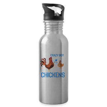 Nur ein verrückter Junge Bauer Tier Geschenk Huhn - Trinkflasche mit integriertem Trinkhalm - Lightsilver - Rechts